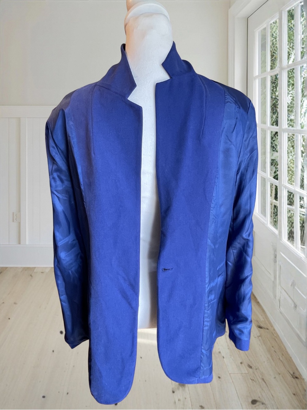 Vintage LAUREN RALPH LAUREN Women's Royal Blue Cotton Silk Blazer Jacket 10 - Picture 13 of 15